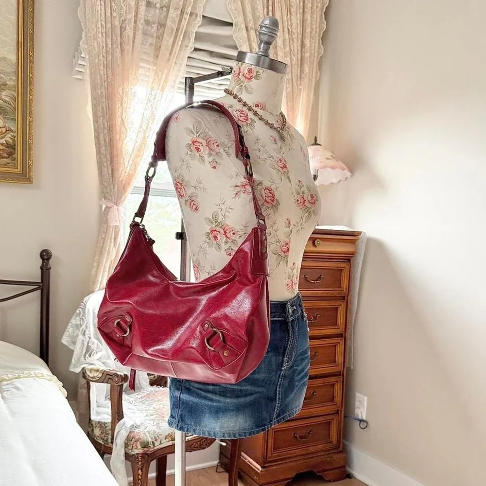 Y2K red faux leather‎ purse oversized shoulder bag